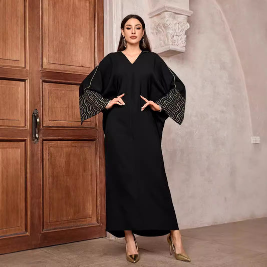 Middle Eastern Muslim long dress long sleeves split ends temperament elegant Abaya robe embroidered blouse - Mixbatch