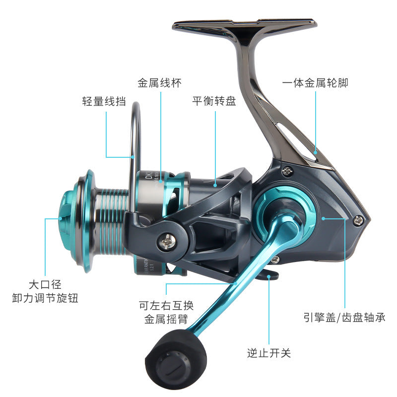 بكرة صيد معدنية سوداء بالكامل، بكرة صيد صغيرة، بكرة صيد لقصبة الصيد البحرية، بكرة صيد كبيرة DK (سمكة وزنها 16 كجم)