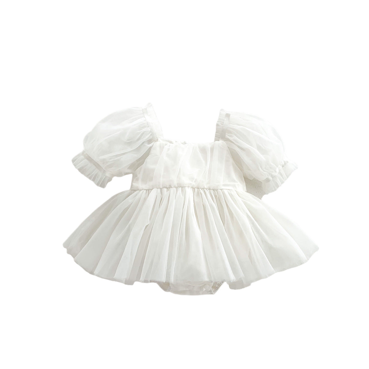 A Baby spring and summer puff sleeve bag fart clothes, baby girl big bow mesh skirt, newborn year-old princess crawling clothes - Mixbatch