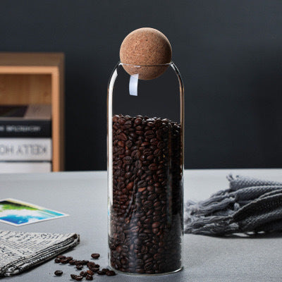 A round cork heat-resistant glass jar tea seal jar flower fruit tea coffee bean display bottle household jar storage