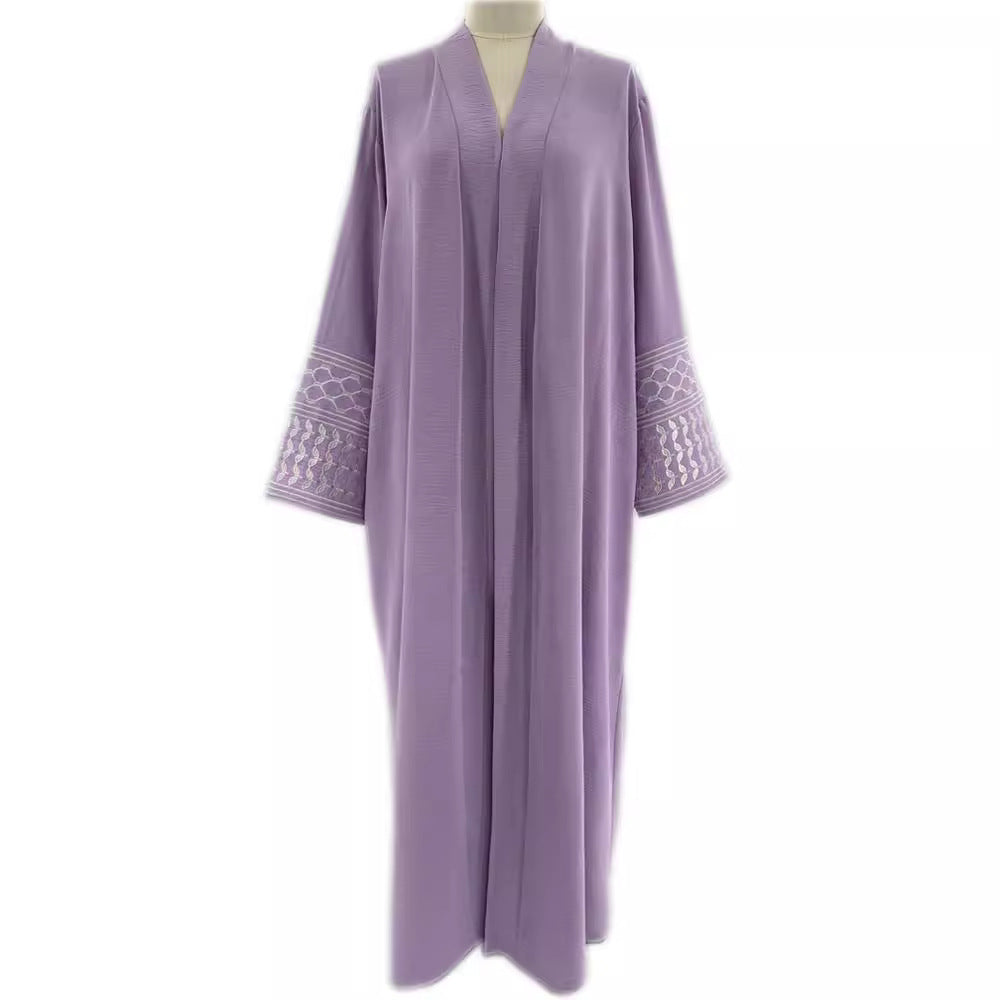 Embroidered Middle Eastern Muslim Clothing Fashion Elegant Pocket Cardigan Lace-Up Dress Robe - Mixbatch
