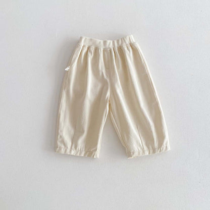 A Children's Spring/Summer Solid Color Casual Pants Baby Woven Cotton Wide Leg Pants for Boys and Girls Korean Edition Outgoing Pants with Open Crotch - Mixbatch