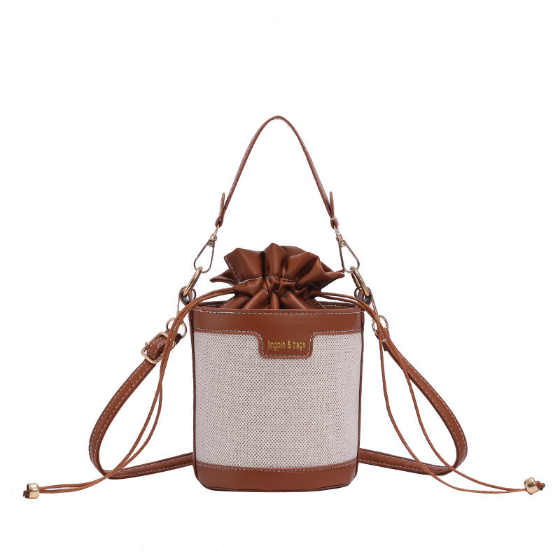 A hand-held cylindrical shoulder bag trendy retro canvas contrasting messenger bag - Mixbatch