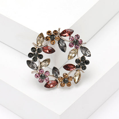 A Wreath Crystal Brooch European and Korean Edition Wholesale Crystal Diamond Olive Branch Breast Wreath Clothing Accessories Cross-border Special Supply - Mixbatch