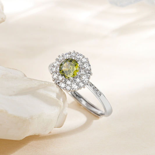 A S925 Sterling Silver Olive Green Ring
