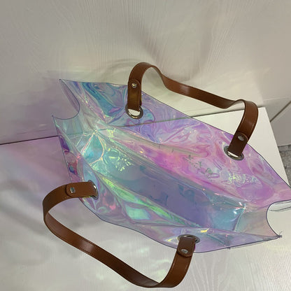 A Symphony pvc laser tote bag tpu plastic bag colored beach bag