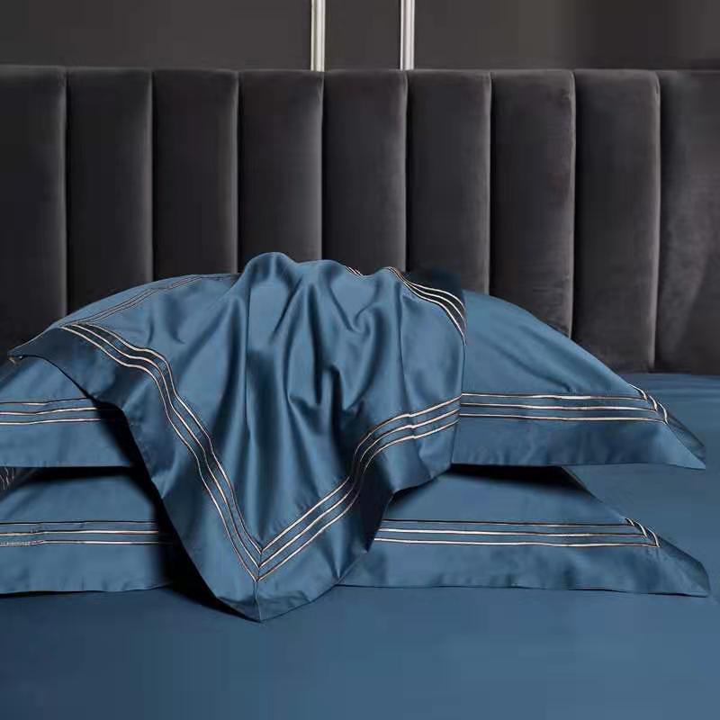 High end 180 thread long staple cotton four piece set of European light luxury all cotton satin high-density solid color hotel bedding - Mixbatch