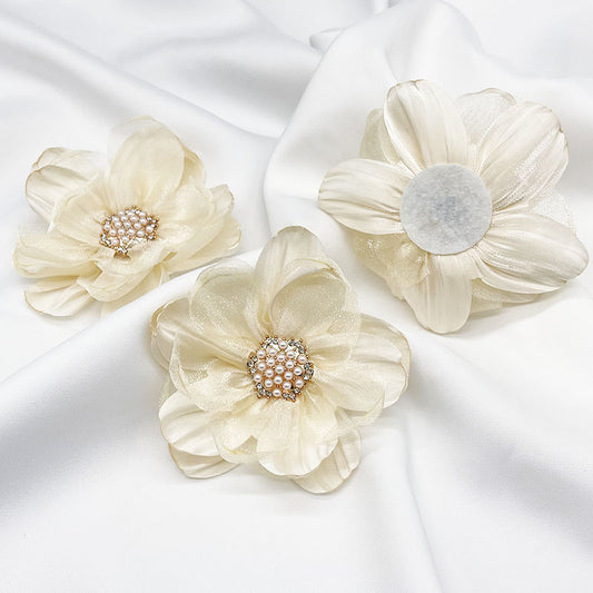 A organza flower accessories multi-layer three-dimensional gauze handmade beads DIY burnt edge flower jewelry shoe flower accessories - Mixbatch