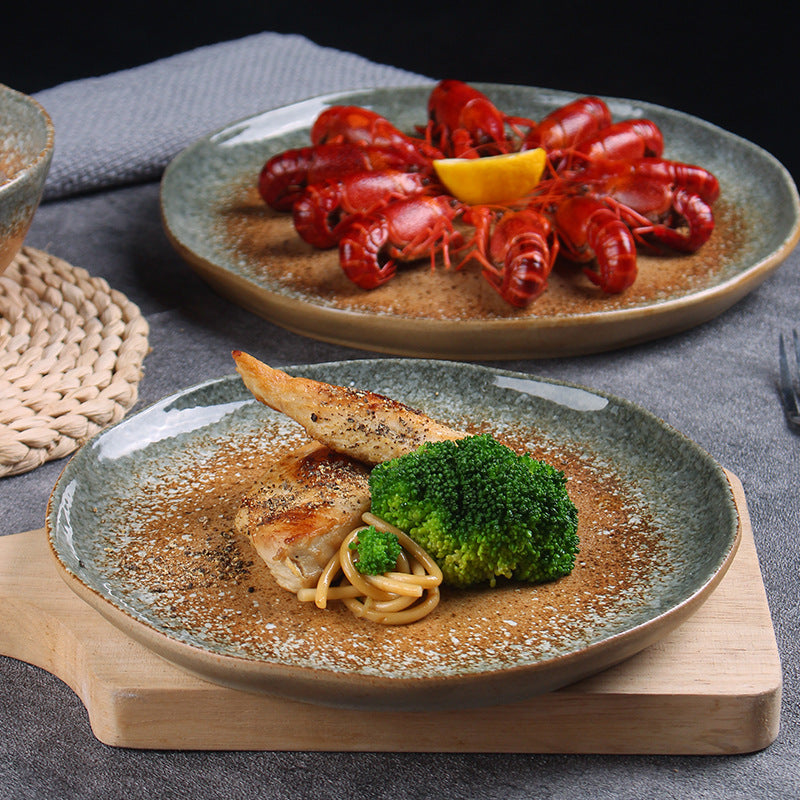 A retro ceramic plate high-value hotel tableware set Japanese and western food plate can be heated in microwave oven salad dishes