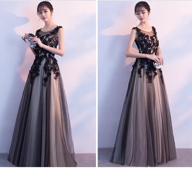A black burgundy banquet evening dress long dignified elegant party dress