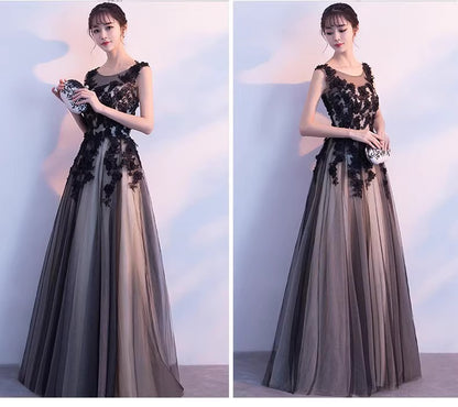 A black burgundy banquet evening dress long dignified elegant party dress