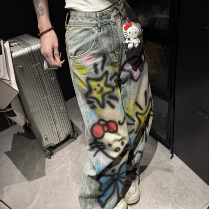 A graffiti print jeans