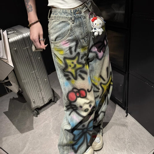 A graffiti print jeans