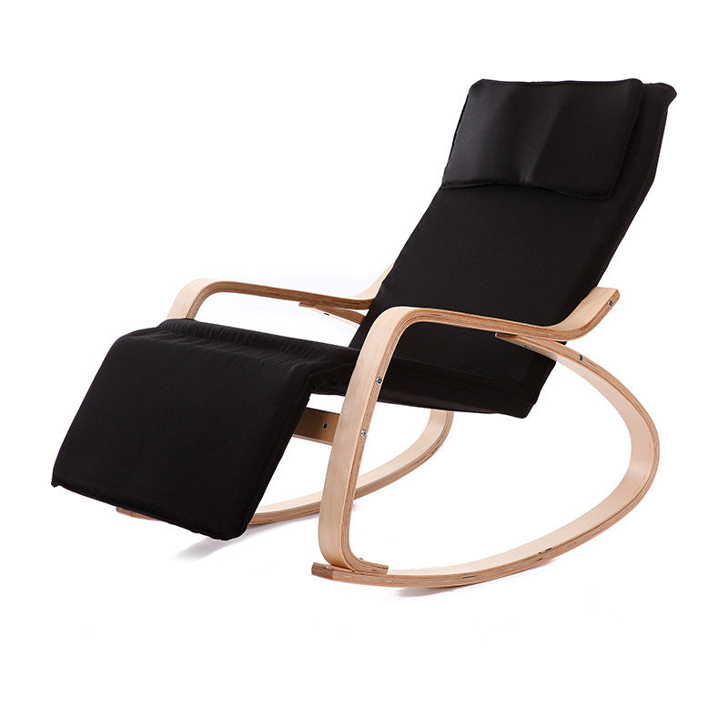 A Solid wood curved wooden rocking chair Lazy sofa Nordic lazy boon rocking chair recliner balcony living room nap adult