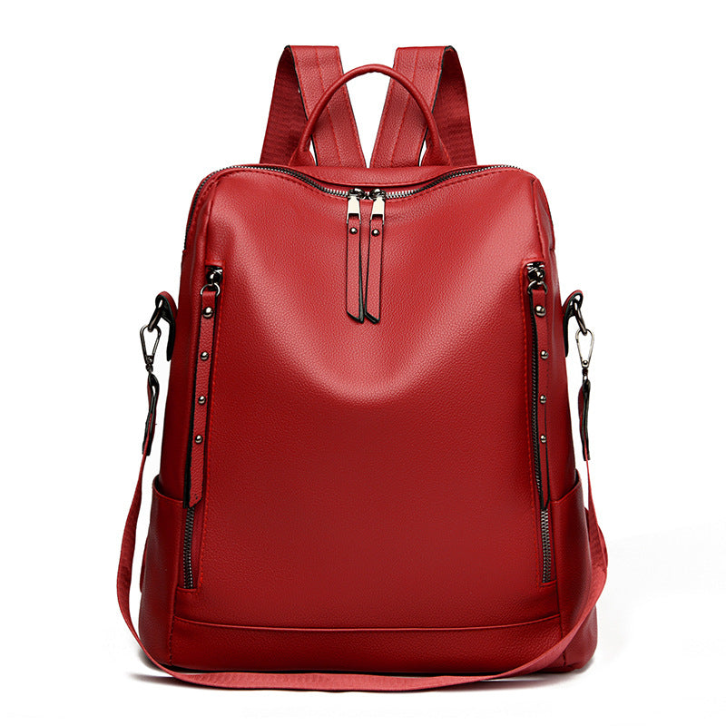 A Women's Soft Leather Backpack Large Capacity Student School Bag Computer Backpack Fashion Crossbody Backpack