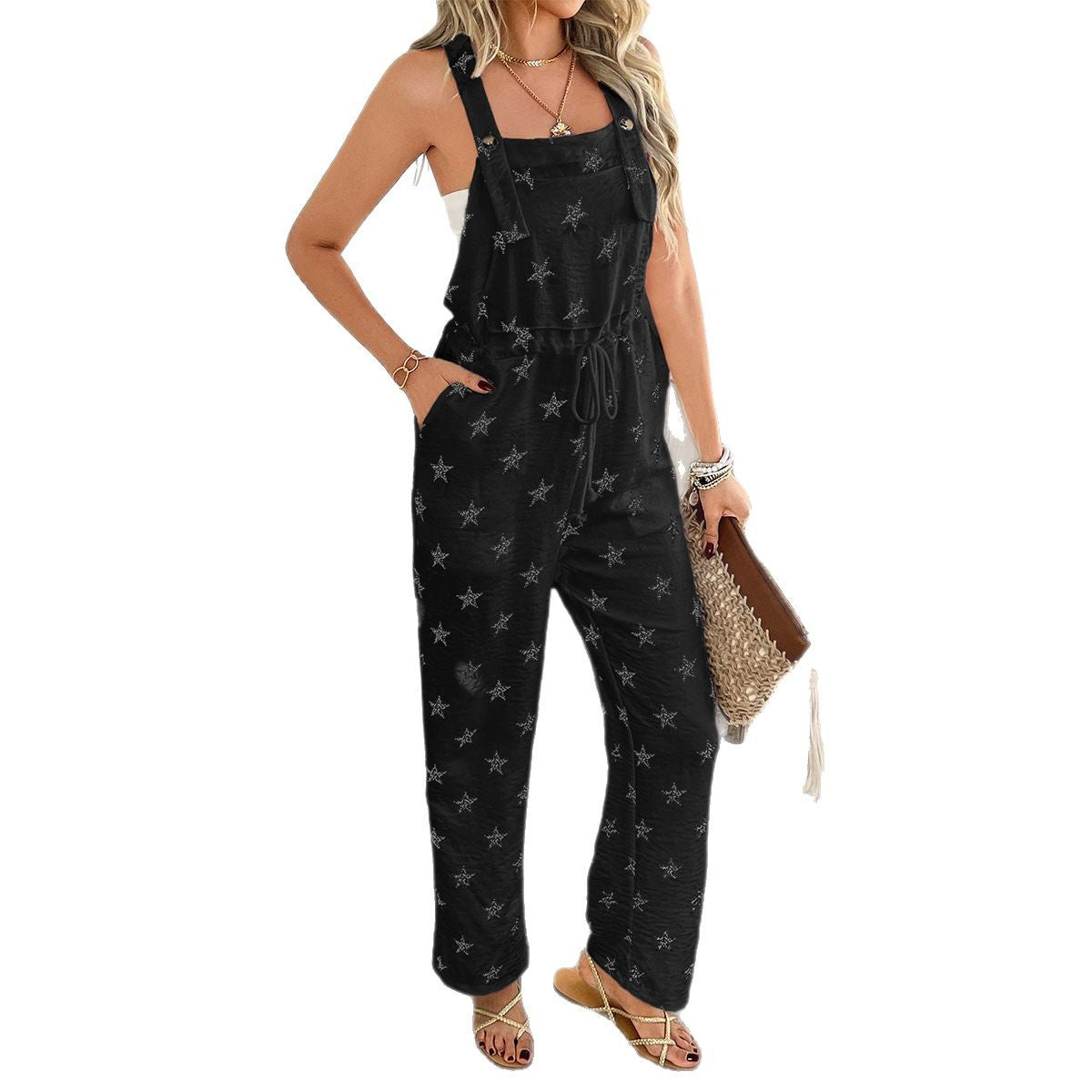 2025 spring and summer cross-border European and American leisure bohemian vacation style printing contrasting color overalls children - Mixbatch