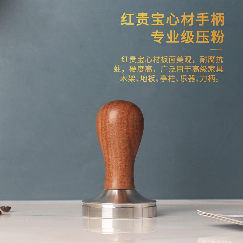 A 51/53/58 mm304 stainless steel coffee powder press threaded wooden handle powder press hammer coffee machine handle powder dispenser