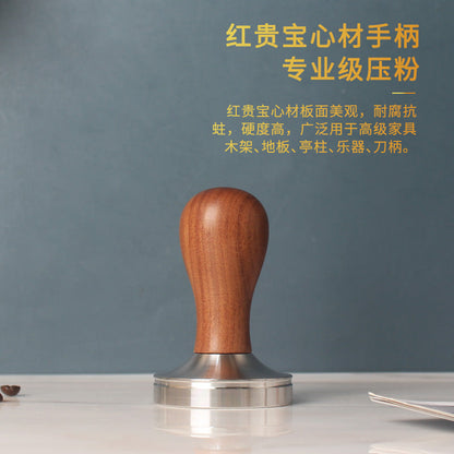 A 51/53/58 mm304 stainless steel coffee powder press threaded wooden handle powder press hammer coffee machine handle powder dispenser