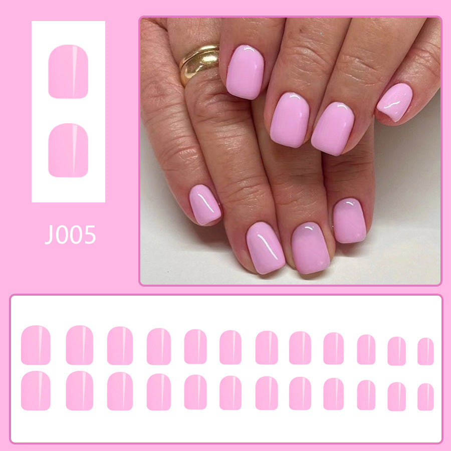 A short glossy square nail girl, light pink, fresh, fashionable and cute, solid color wearing nail art patch, foreign trade 24 pieces - Mixbatch