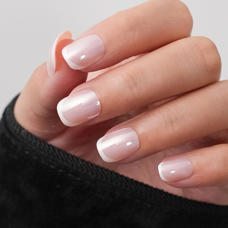 A cross-border explosion European and American style nail piece with diamond long square French manicure three-dimensional love broken diamond wearing nail wholesale - Mixbatch