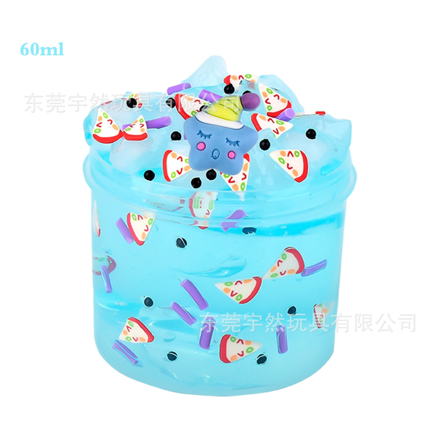 A 60ml jelly square crystal crisp, with yellow, purple, red and blue transparent crisp