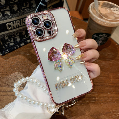A transparent rhinestone mobile phone case