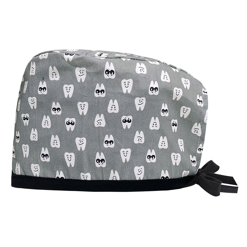 A Cotton Printed Surgical Cap Adjustable Women's Long Hair Baotou Cap Dentist Stomatology Clinic Frosted Cap Men's Foreign Trade