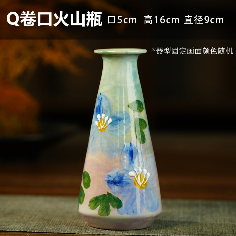 A Jingdezhen handmade oil painting vase dried flower home decoration TV cabinet ornament wine cabinet TV cabinet ceramic flower device