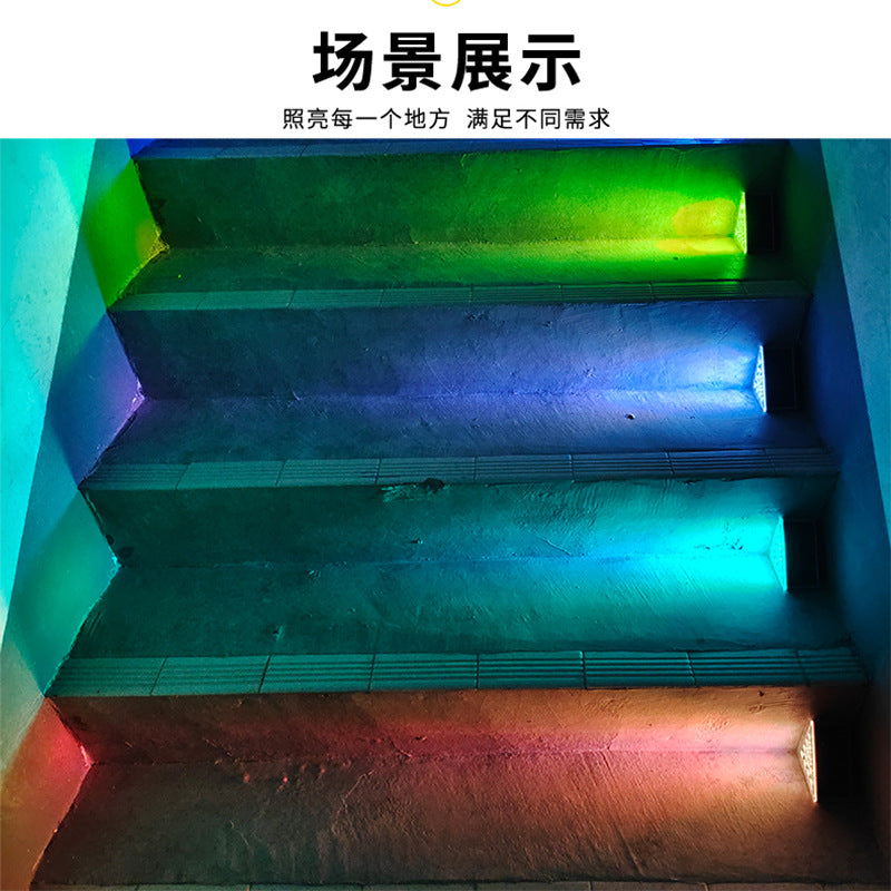 A led outdoor solar colored light step light lens bright waterproof anti-theft staircase light step light