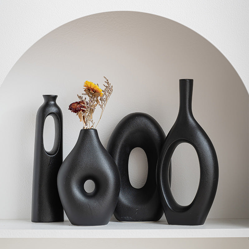 A Creative Nordic Art Ceramic Vase Ornament Living Room TV Cabinet Wine Cabinet Flower Arrangement Ornament Model Room Flower Ware