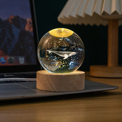 A creative 3d laser engraved crystal ball lamp
