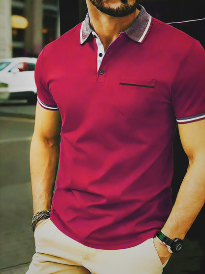 A men's new casual short sleeves; cool and breathable fashion ribbed lapel polo shirt