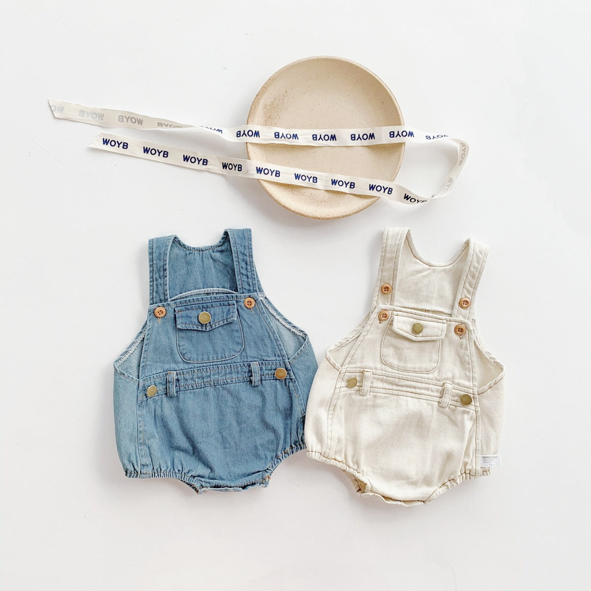 A ins summer Korean version baby and toddler boys and girls sleeveless denim bag butt jumpsuit with shoulder strap climbing suit and hat - Mixbatch