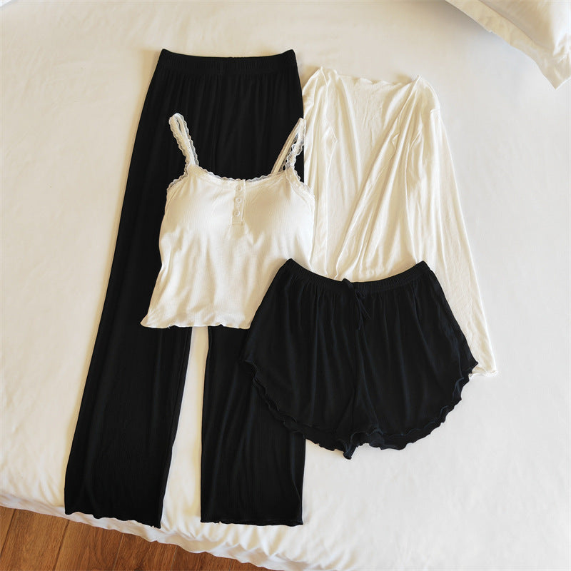 A Modal pajamas women's spring, autumn and winter sexy with chest pads, summer suspenders, trousers can be worn outside, simple loungewear cover - Mixbatch