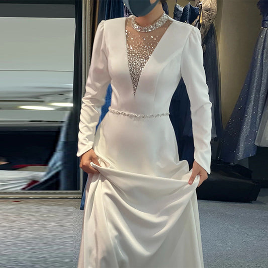 A banquet evening dress temperament white dress