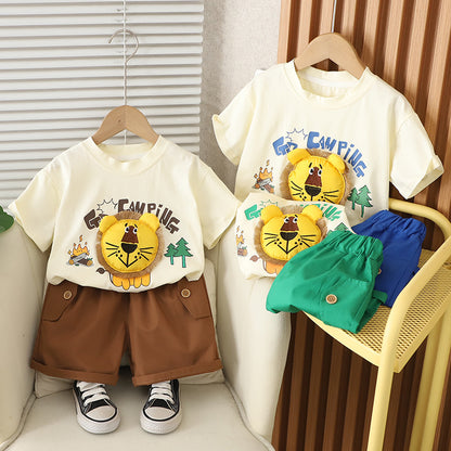 A summer pen top 1-3 children's t-shirt three-dimensional lion suit