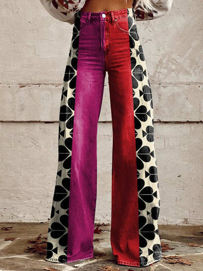 A European and American foreign trade large size women's casual pants, thin imitation jeans, wide legs