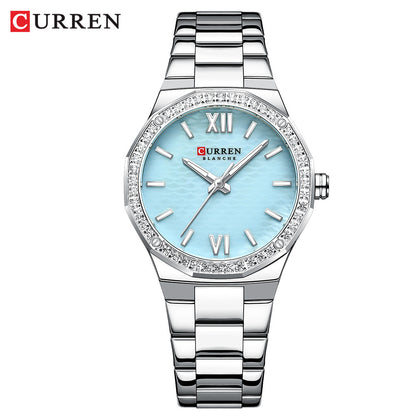 A 9103 Ladies Korean Small Fashion Diamond-encrusted Polygon Waterproof Quartz Steel Strap Watch