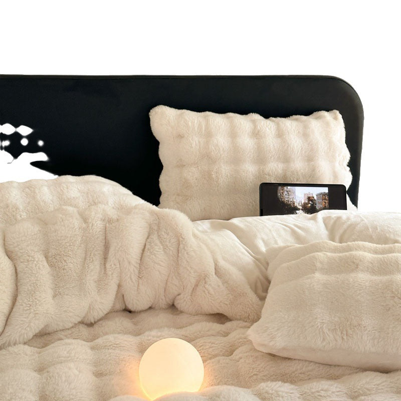 Class A 400 high gram weight light luxury sense of luxury winter thickened rabbit rabbit down four-piece set milk velvet warm quilt cover solid color 4.0kg - Mixbatch