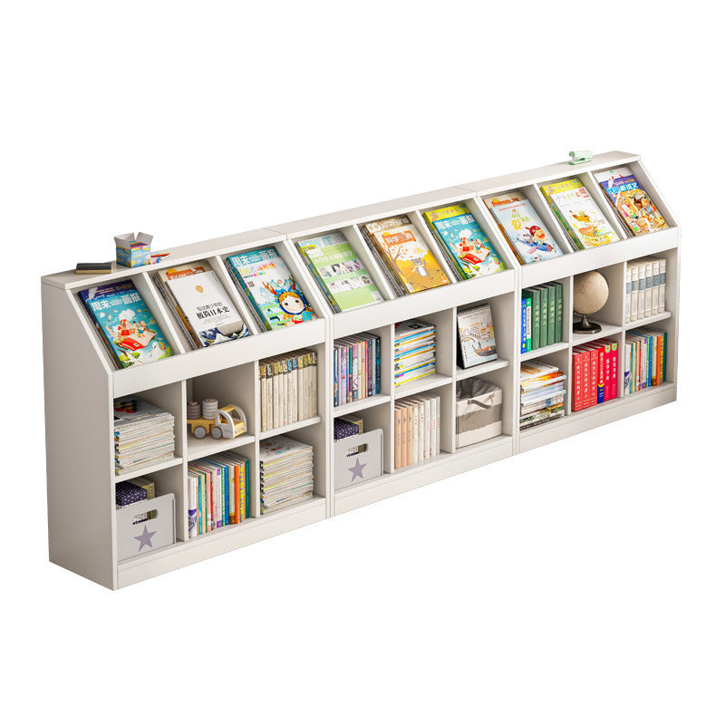 A school classroom bookshelf and storage cabinet