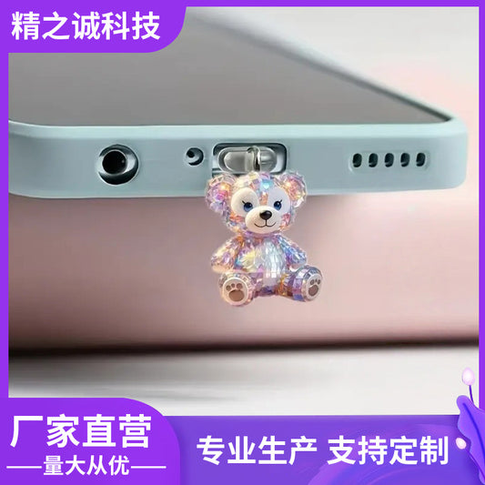 A Color Diamond Diamond Bear Mobile Phone Charging Port Dust Plug Decorative Pendant Suitable for iPhone/Type-C Connector