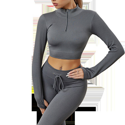 A Seamless Sports Fitness Clothing Skinny Breathable Long Sleeve Yoga Clothing Elastic Fitness Yoga Pants Yoga Suit Women