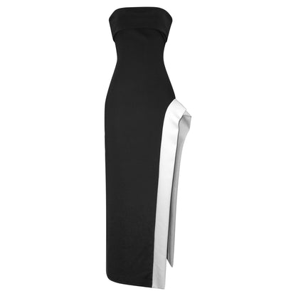 D109DS European and American cross-border 2025 spring tube top contrasting color splicing high split sexy backless evening dress long dress socialite - Mixbatch