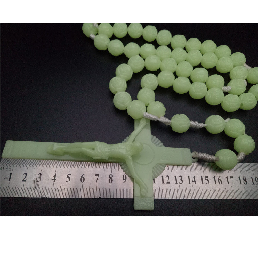 A wall decoration 16mm luminous rose rosary cross household decoration prayer beads 112g - Mixbatch