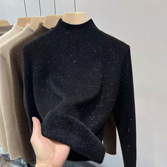 A bright silk semi-turtleneck thickened thermal bottoming shirt