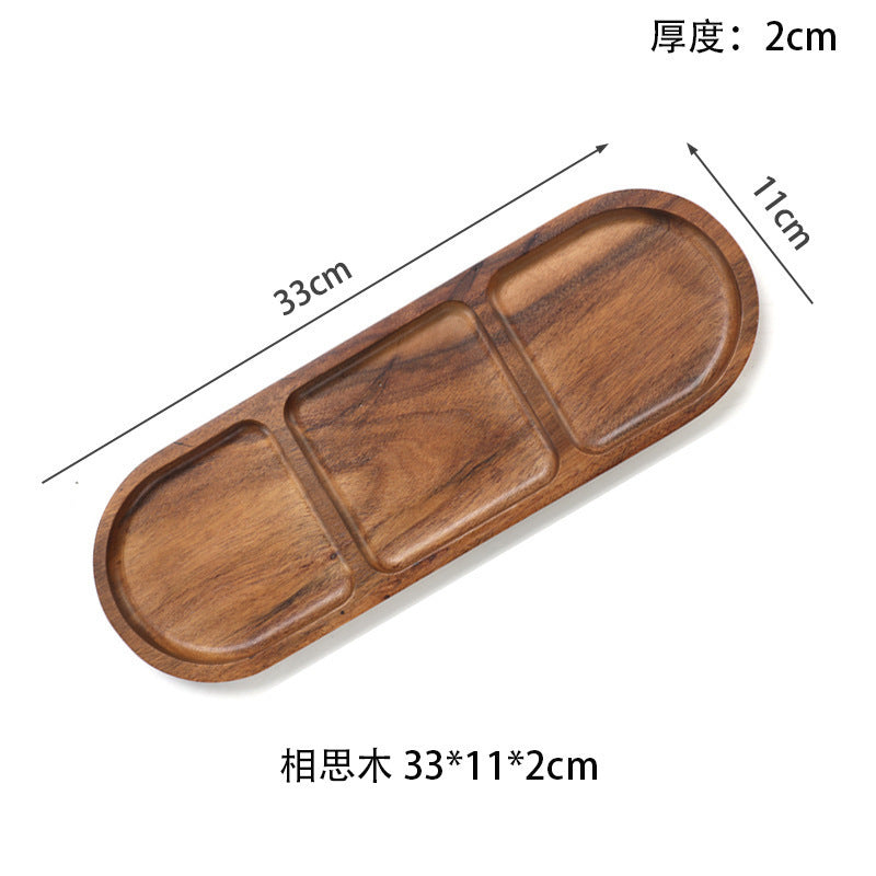 صينية خشبية من خشب الأكاسيا، صينية تخزين وجبات خفيفة منزلية مقسمة على الطراز الياباني، مناسبة لوضع وجبات الديم سوم 