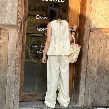 A year summer new suit middle and older children sleeveless thin vest Korean version top wide leg pants