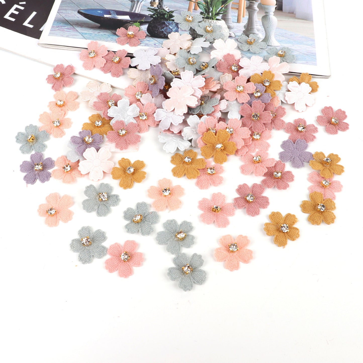 A DIY five-petaled small flower bright diamond clothing accessories, accessories headgear flower clothes decoration, small flower express sales Amazon - Mixbatch