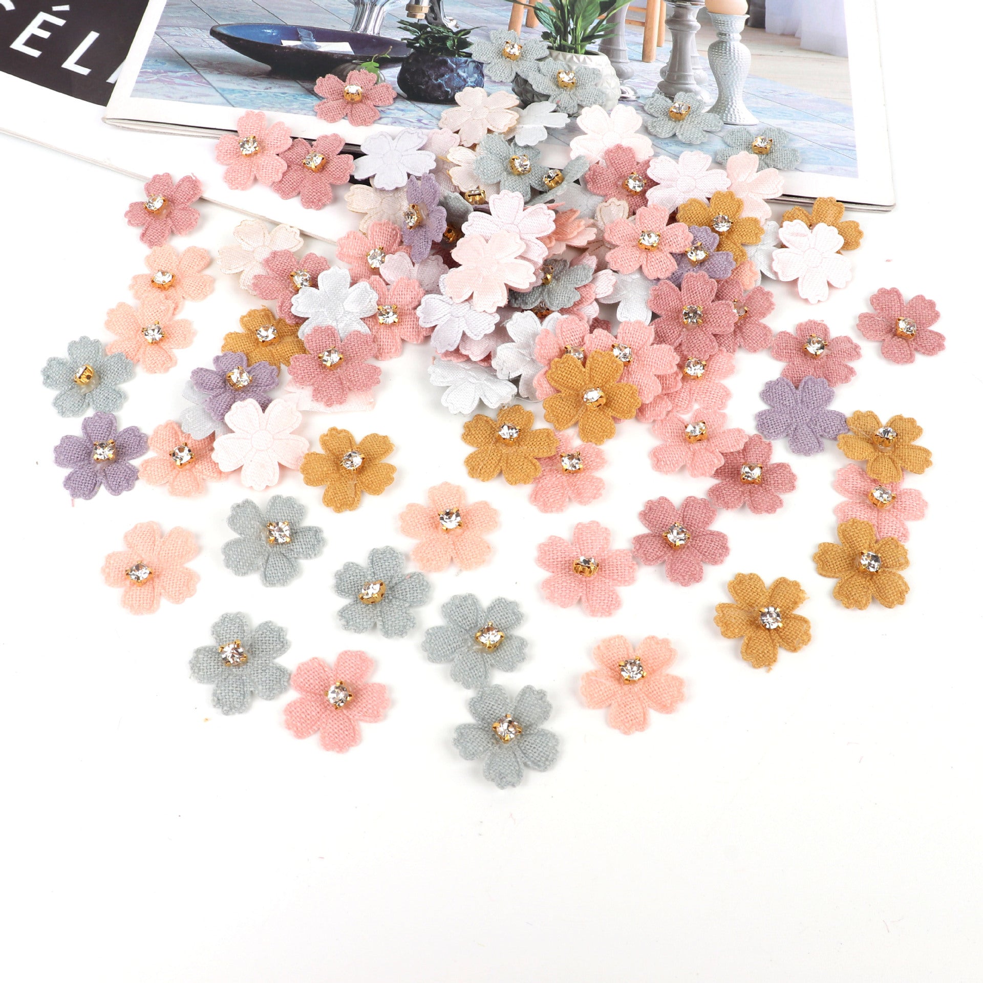 A DIY five-petaled small flower bright diamond clothing accessories, accessories headgear flower clothes decoration, small flower express sales Amazon - Mixbatch