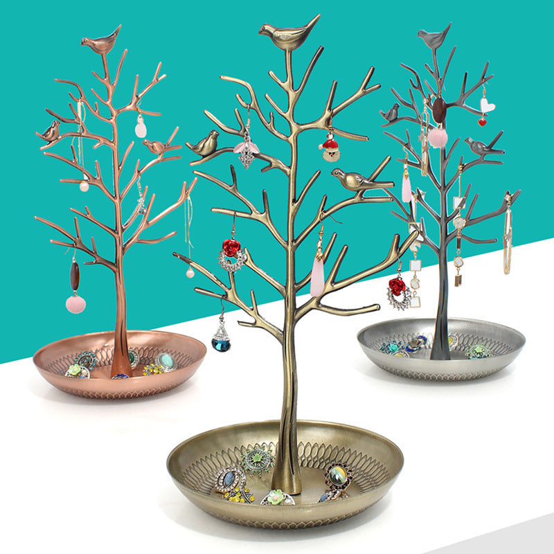 رف عرض مجوهرات على شكل شجرة طائر، رف عرض مجوهرات من سبيكة معدنية، رف مجوهرات من شجرة السنط، زينة بالجملة 
